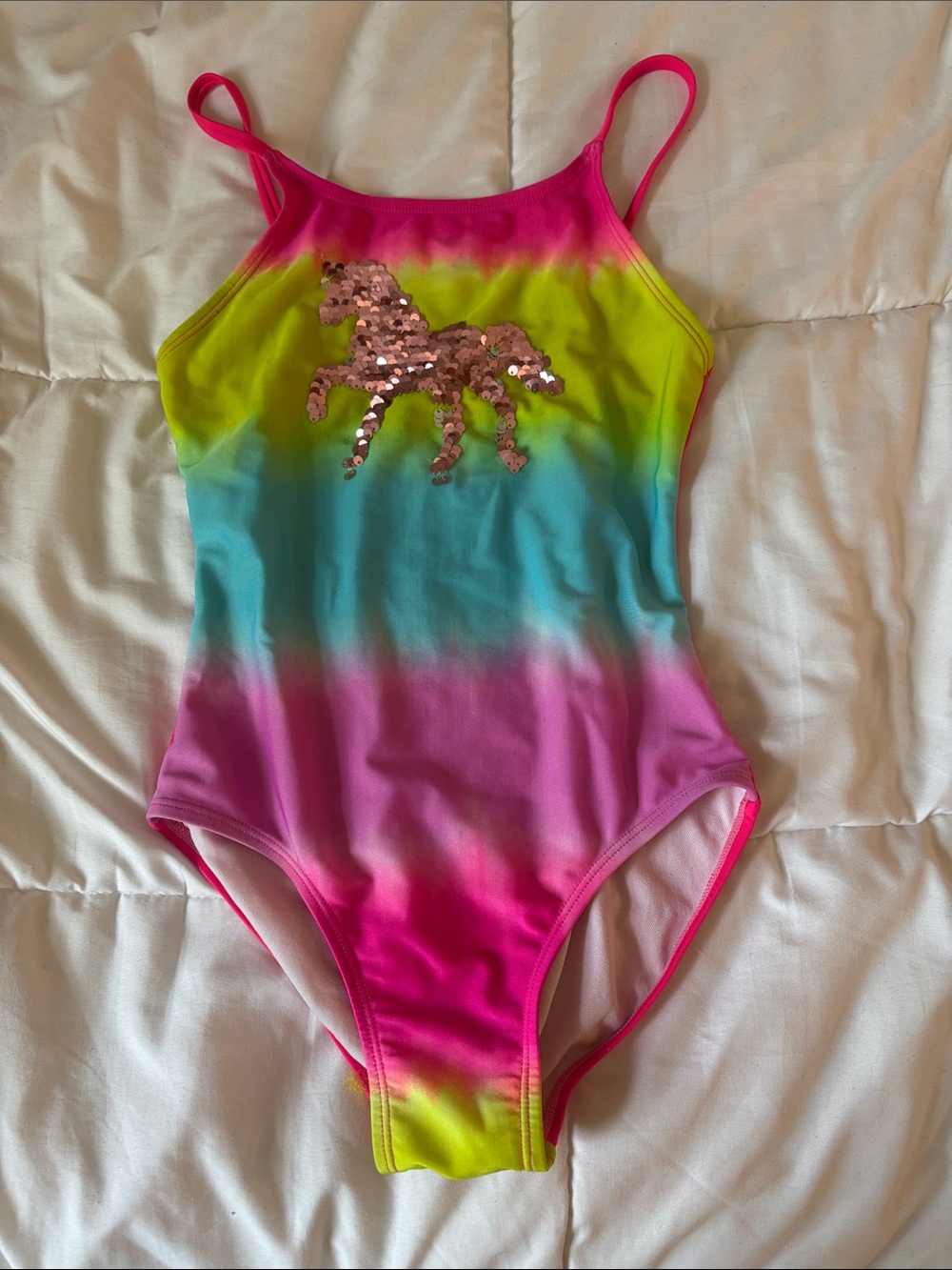 Cat & Jack Neon Rainbow One-Piece Swimsuit with Sequin Unicorn